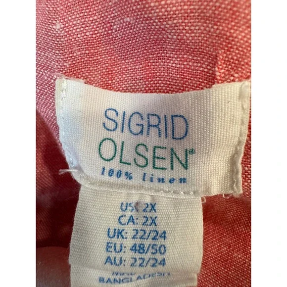 Sigrid Olsen Womens 2X Pink 100% Linen Roll Tab Sleeve Henley Tunic Top Blouse - Picture 2 of 6